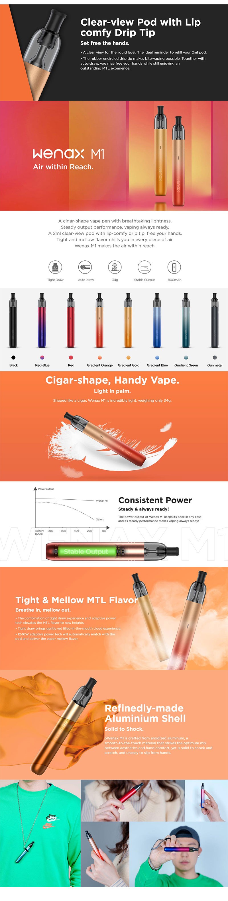 Buy Authentic GeekVape Wenax M1 800mAh Vape Pen Kit 2ml 0.8ohm