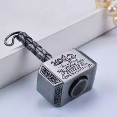 Spinning Thor Hammer Keychain Fingertip Stress Relief Toy - Silver