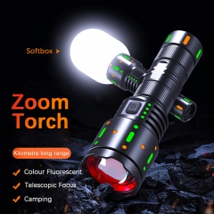 PK14 LED Flashlight Zoomable 26650 21700 Battery Type-C Rechargeable Emergency Torch for Outdoor Camping