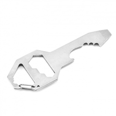 Portable Stainless Steel Keychain Multifunctional Card Type Outdoor Tool Braided Rope Screwdriver Bottle Opener - Silver