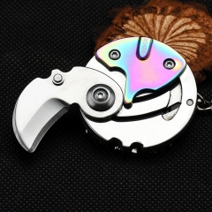 Multifunctional Mini Coin Keychain Folding Pocket Knife with Screwdriver Tools - Black White - Rainbow