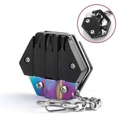 Multitool Card Key Chain Hexagonal Kit with Micro Screw Driver Set Bottle Opener EDC Foldable Survival Tool Set - Rainbow