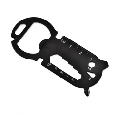 Multifunction EDC Tool Card Creative Bottle Opener Keychain with Ruler Hexagonal Spanner - Black