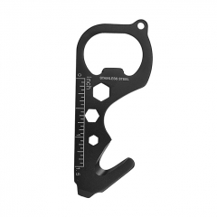 Multifunctional Tool Card Portable Screw Keychain Bottle Opener Wrench Screwdriver Ruler - Black