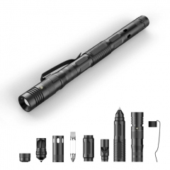 Multitool Tactical Pen Torch with Light Self-defence Window Breaker EDC Outdoor Survival Tool - Black