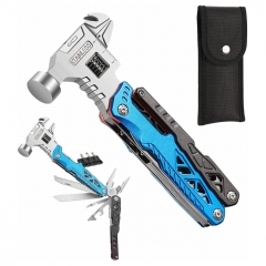 18 in 1 Multitool Hatchet Axe Knife Hammer Pliers Saw Screwdrivers Bottle Can Opener Nylon Sheath for Camping Hiking Survival Tools - Blue