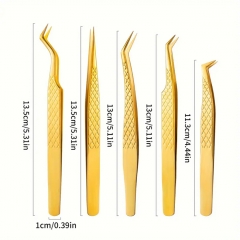 Professional Precision Tweezers Kit Stainless Steel Anti Slip DIY Heat Wire Cotton Makeup Eyelash Tools - Gold Professional Precision Tweezers Kit Stainless Steel Anti Slip DIY Heat Wire Cotton Makeup Eyelash Tools - Gold