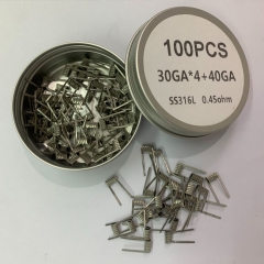 Premade Coil SS316L Quad Core Fused Clapton Coil 30GA*4+40GA 0.45ohm 100pcs Premade Coil SS316L Quad Core Fused Clapton Coil 30GA*4+40GA 0.45ohm 100pcs