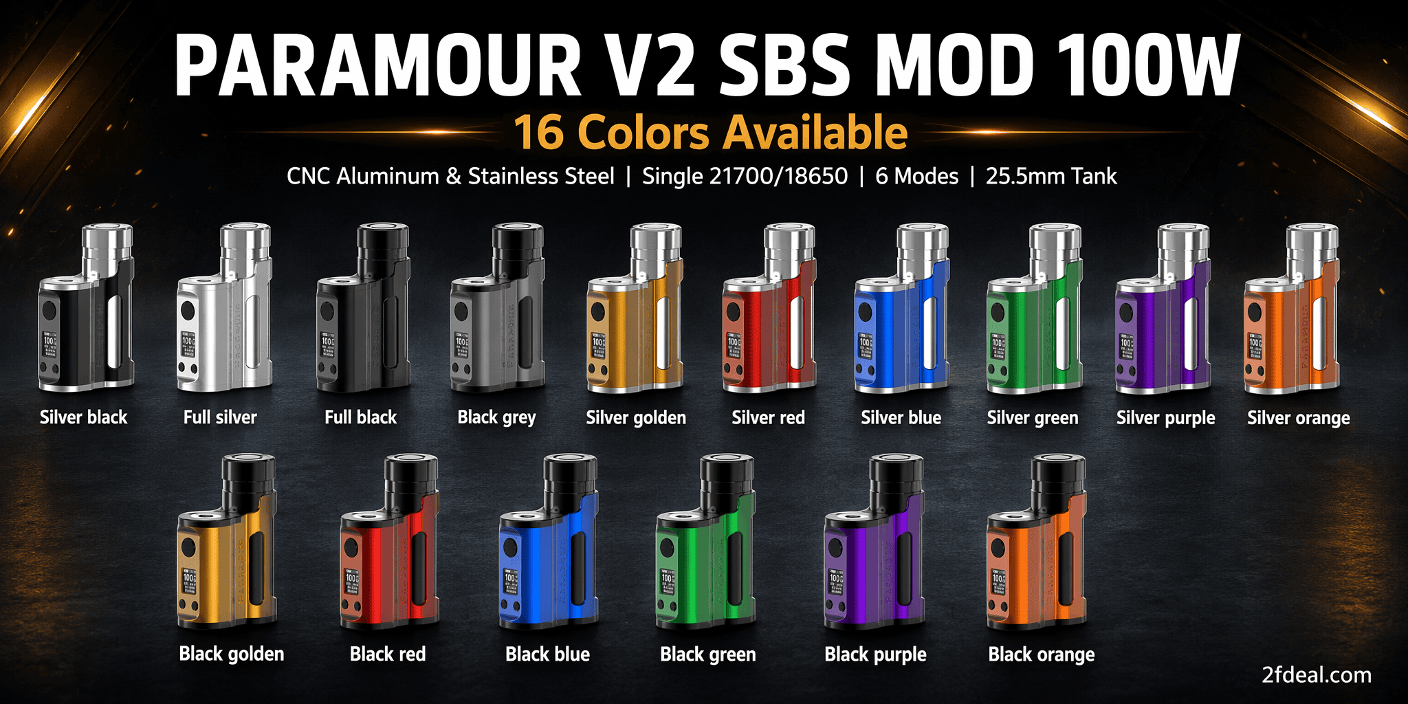 MECHVAPE Paramour V2 100W 18650 21700 SBS Box Mod